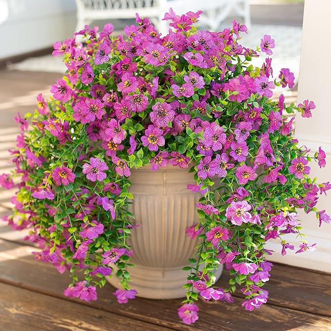 Artificial Flowers for Outdoors Garland Decoration, 2Pcs Purple Fake Hanging Flowers, UV & Fading Resistant, Faux Decor for Home Porch Patio Balcony Planter Yard