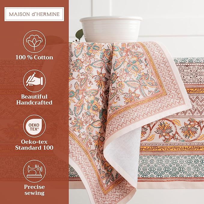 Maison d' Hermine Cloth Napkins Set of 4 100% Cotton Everyday Reusable Square Napkins Cloth Washable, Dinner, Party, Wedding, Restaurant (Nila, 20" x 20")