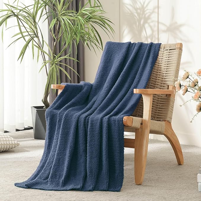 JOOJA Navy Blue Knit Throw Blanket Knitted Boucle Blankets Decorative Soft Fuzzy Throw Bed Blanket for Women Couch 50x60 Inches 50x60 Inches Navy Blue