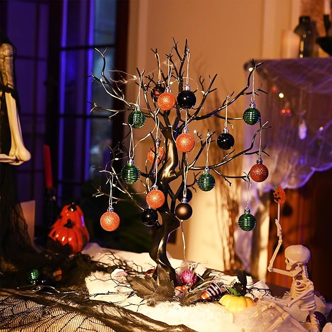 Valery Madelyn 1.57 Inches Small Christmas Tree Decorations Ornament Set for 4th of July Fall Halloween, 24ct Orange Purple Green Shatterproof Hanging Ball Ornaments Holiday Party Decor