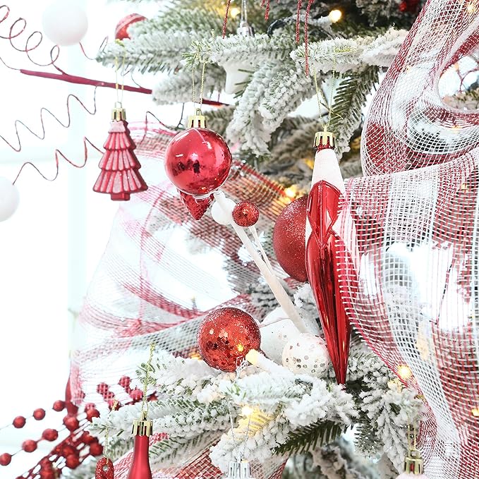 Sea Team 36-Pack Shatterproof Plastic Christmas Ball Ornaments Set, Multi-Size Christmas Baubles, Hanging Decorations for Xmas Tree, Wreath, Garland, (1.57-3.15 Inches, Red)