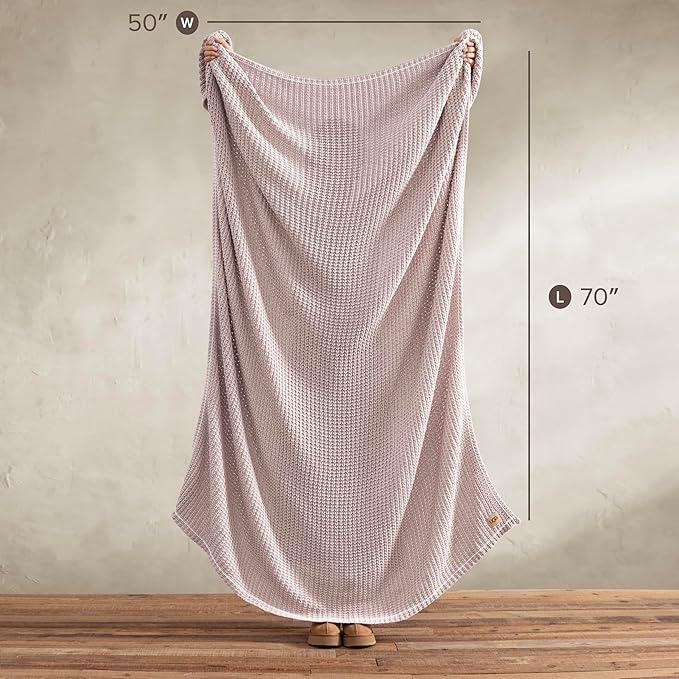 UGG Luna Knit Throw Cotton Chunky Soft Throw Blanket for Couch or Bed Cozy Washable Giftable Lightweight Blanket for Living Room or College Dorm, 50-inch x 70-inch, Quartz Pink