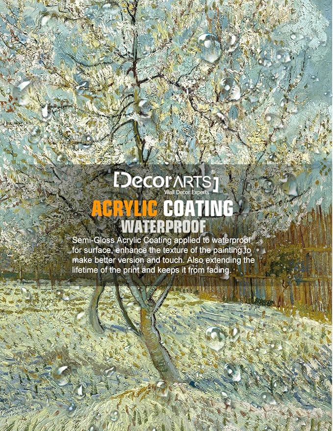 DECORARTS - The Pink Peach Tree, Vincent Van Gogh Art Reproduction. Giclee Canvas Prints Wall Art for Home Decor 20x16