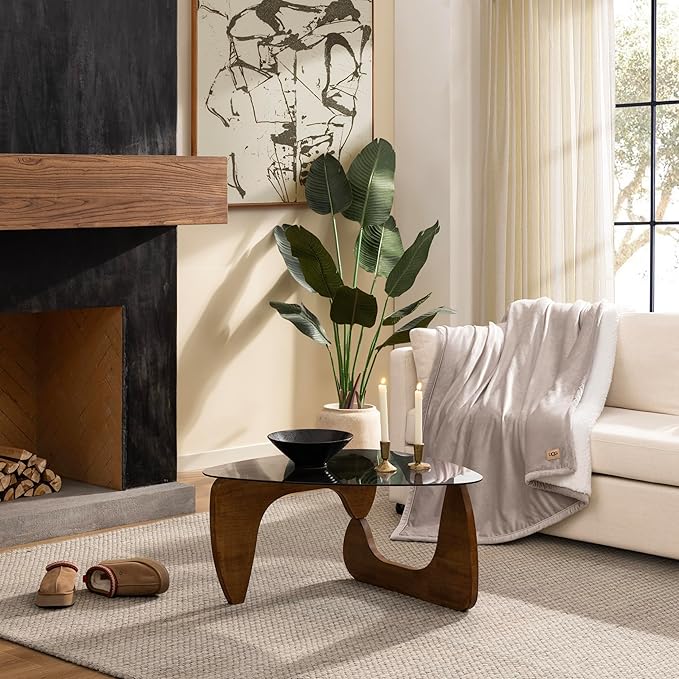 UGG Bliss Throw Blanket Plush Soft Fleece Fluffy Blankets for Bed or Couch Oversized Warm Reversible Machine Washable Medium Weight Home Decor Giftable Throw, 50-inch x 70-inch, Oyster Brown