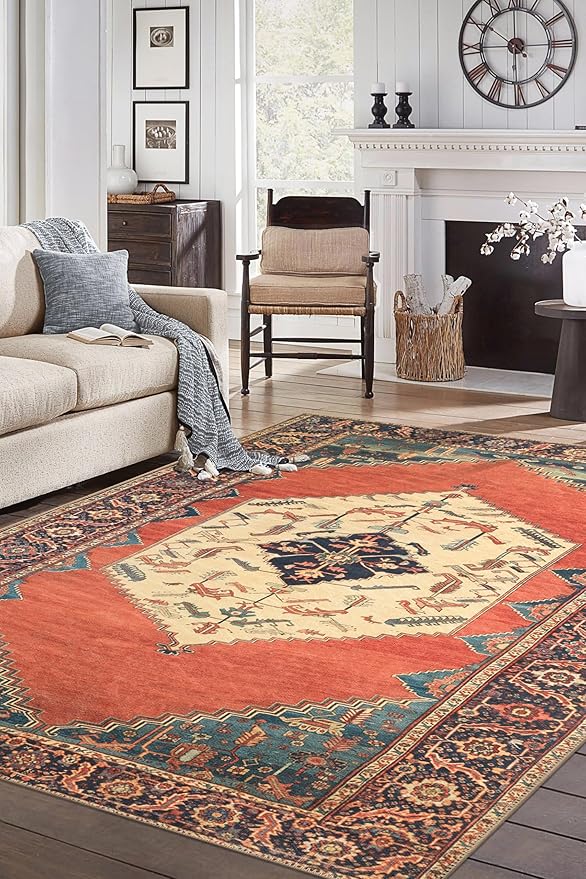 Keen Home Design 5x7 Rug - Machine Washable Area Rug with Non-Slip Backing, Ideal for Living Room, Dining Room, Bedroom - Vintage, Easy Clean, Durable, Low Pile Rug - (5' x 7')