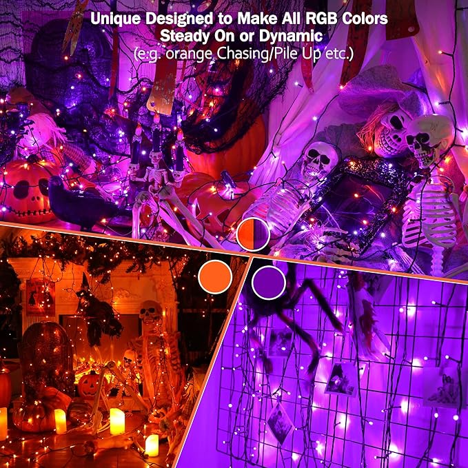 Brizled Color Changing Halloween Lights, 66ft 200 LED RGB Christmas Lights Music Sync, 120+ Modes Remote Dimmable Outdoor Christmas Light, Mini Tree Light Indoor Plugin for Xmas Halloween Party Decor