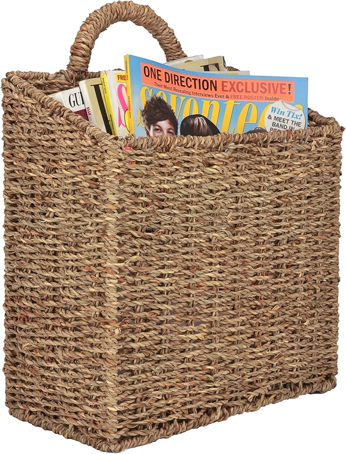 MyGift 12.5 Inch Rustic Woven Wall Hanging Storage Basket, Large Decorative Baskets, Magazine and Mail Organizer Basket