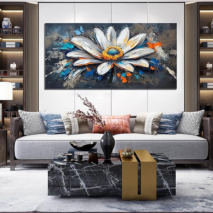AOZEMI Large Canvas Wall Art for Living Room Bedroom Home Office White Flower Art Floral Picture Modern Artwork 29"x59"