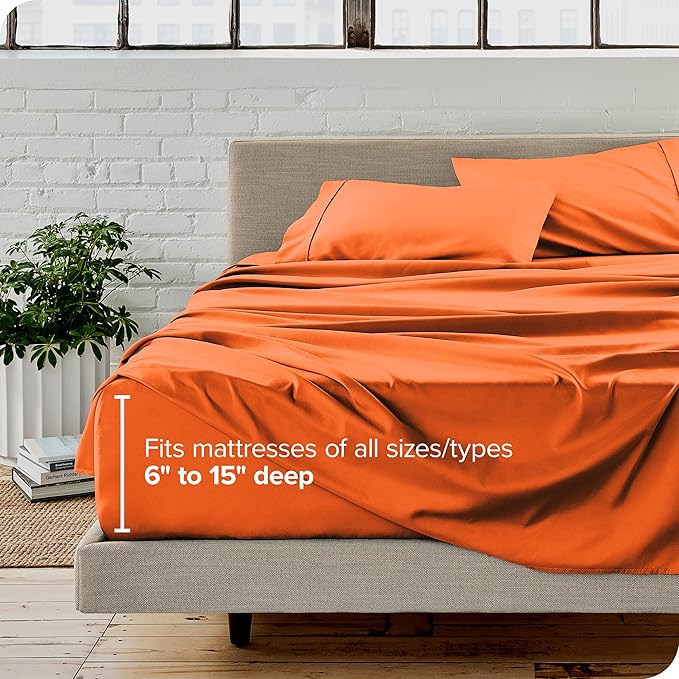 Bare Home Queen Sheet Set - Luxury 1800 Ultra-Soft Microfiber Bed Sheets - Double Brushed - Deep Pockets - Easy Fit - 4 Piece Set - Bedding Sheets & Pillowcases (Queen, Orange)