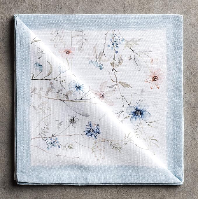Maison d' Hermine Cloth Napkins Set of 4 100% Cotton Everyday Reusable Square Napkins Cloth Washable, Dinner, Party, Wedding, Restaurant (Ice Florals, 20" x 20")