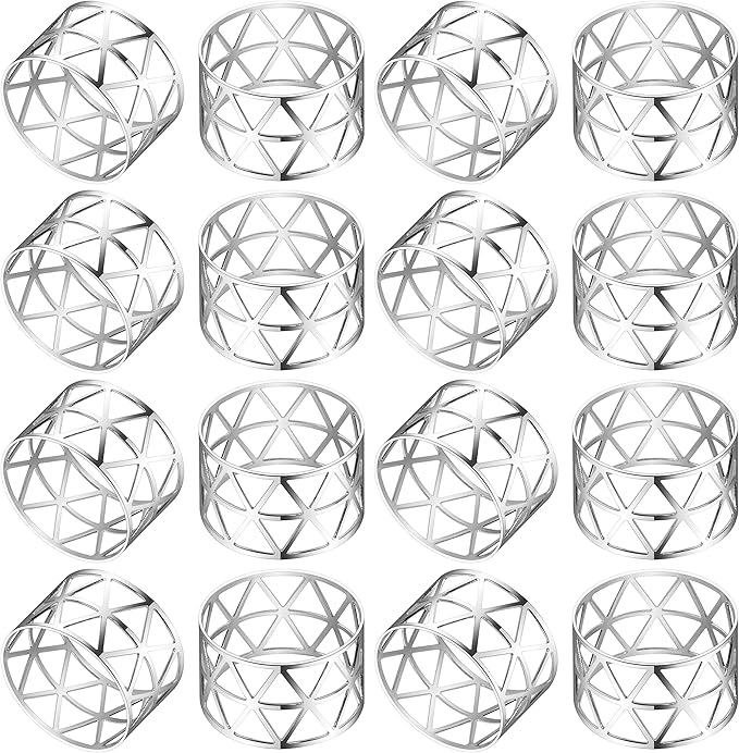 KPOSIYA Set of 20 Napkin Rings with Hollow Out Design Silver Napkin Ring Holder for Wedding Party Holiday Banquet Christmas Dinner Delicate Serviette Buckles Decor Favor (20, Style 2-Silver)