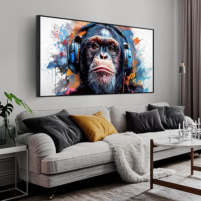 ZHAOSHOP Monkey Art Wall Decor for Living Room - Graffiti Poster Wall Decor for Office - Black Framed Wall Art Ready to Hang Size 29" x 59"