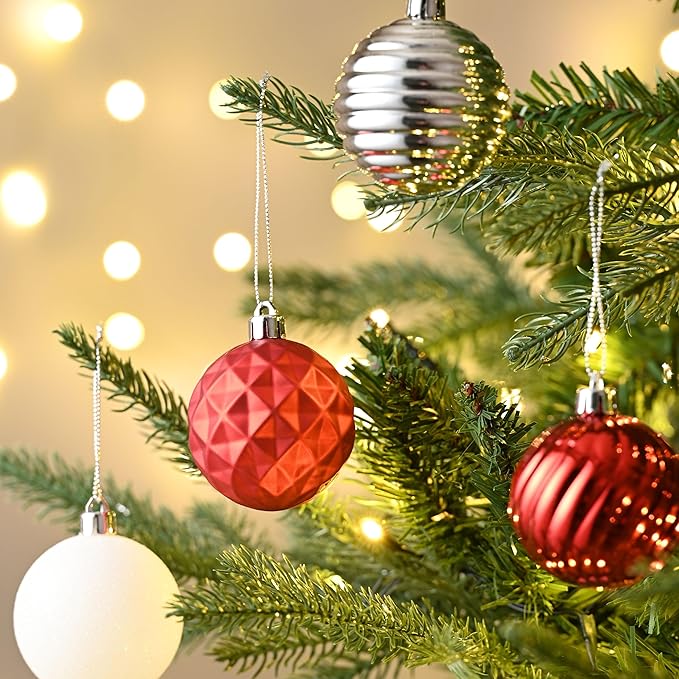 Valery Madelyn Christmas Ornaments Tree Decorations Set for Fall Halloween, 24ct Red White Shatterproof Ball Ornaments, 2.36" Hanging Ornament Bulk for Xmas Holiday Party Decor