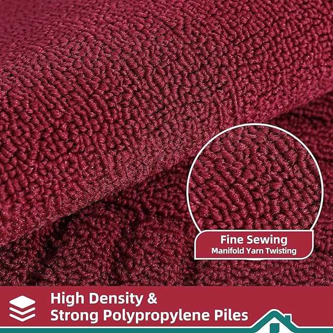 BEQHAUSE-Kitchen-Rugs-and-Mats [2PCS] Non Slip Kitchen Mats for Floor,Machine Washable Burgundy Red Kitchen Rugs,Polypropylene Kitchen Floor Mat with TPR Backing 20x30inch/20x48inch