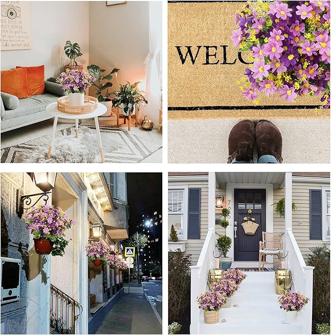 Uieke 12 Bundles Artificial Flowers for Outdoors UV Resistant Fake Daisy Mums Flowers No Fade Shrubs Plants Indoor Outside Planter Home Wedding DIY Garden Porch Décor (Purple)