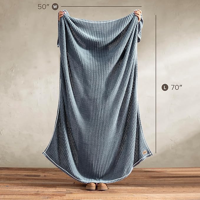 UGG Luna Knit Throw Cotton Chunky Soft Throw Blanket for Couch or Bed Cozy Washable Giftable Lightweight Blanket for Living Room or College Dorm, 50-inch x 70-inch, Imperial Blue