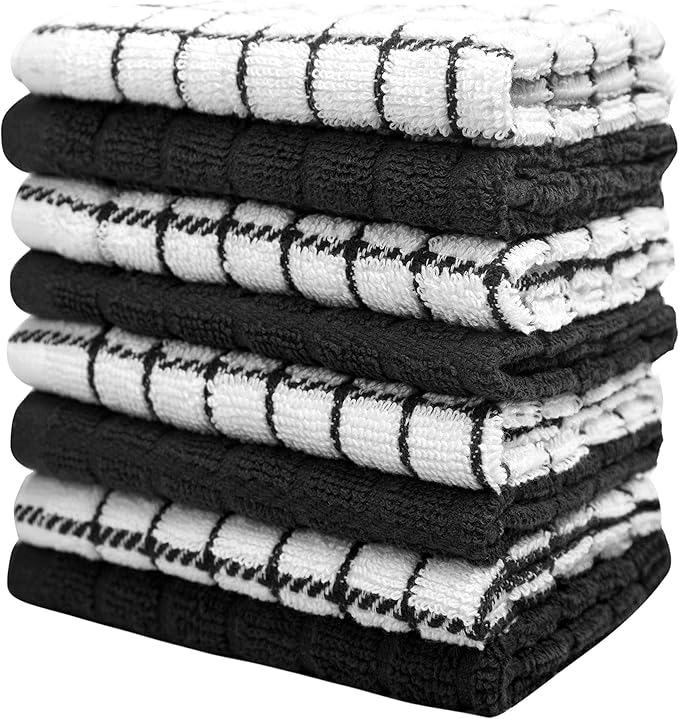 Bumble Dish Cloths (8 Pack) - 100% Cotton Dish Rags & Kitchen Washcloths for Washing Dishes | 12" x 12" | 405 GSM | Black