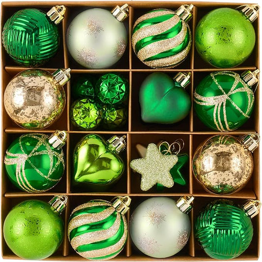 Valery Madelyn 28ct St. Patrick's Tree Decorations Ornaments Set, Green and Gold Shatterproof St. Patrick's Ball Ornaments Hanging Decor for Valentines Day, Mardi Gras, St Patricks Day