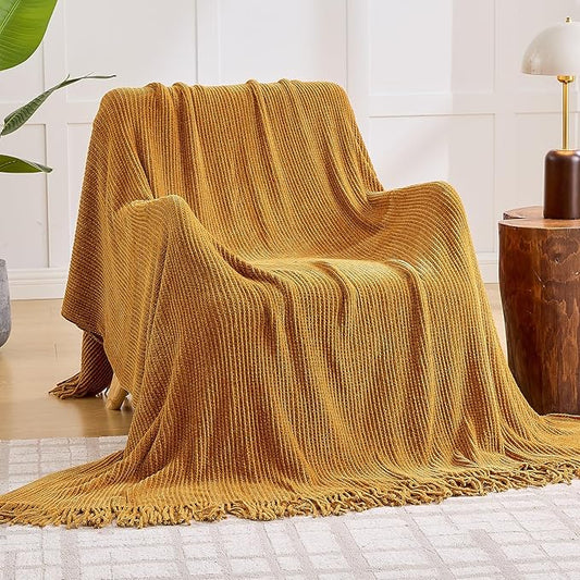 inhand Knitted Brown Throw Blanket for Couch Bed,Fall Home Decorative Soft Chunky Chenille Woven Blankets with Tassels,Lightweight Cozy Boho Farmhouse Warm Winter Gifts for Women,60"x80",Extra Thick