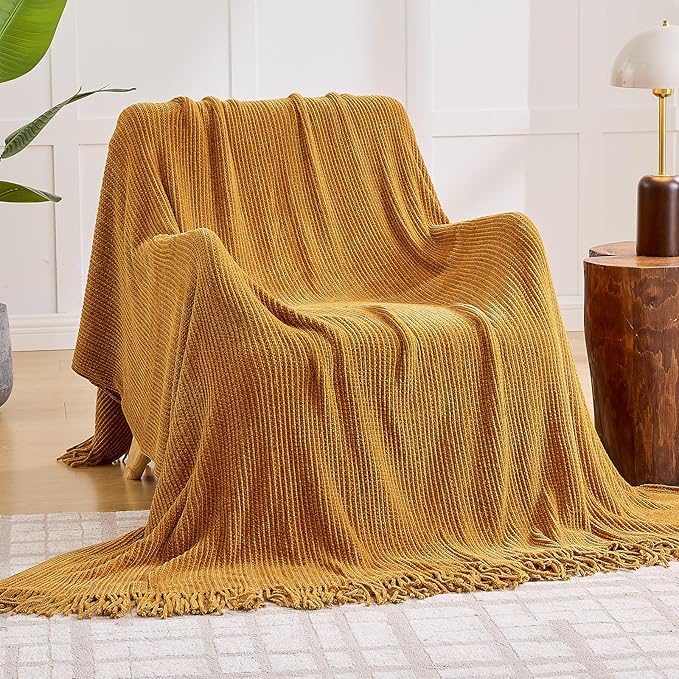 inhand Knitted Brown Throw Blanket for Couch Bed,Fall Home Decorative Soft Chunky Chenille Woven Blankets with Tassels,Lightweight Cozy Boho Farmhouse Warm Winter Gifts for Women,50"x60",Extra Thick