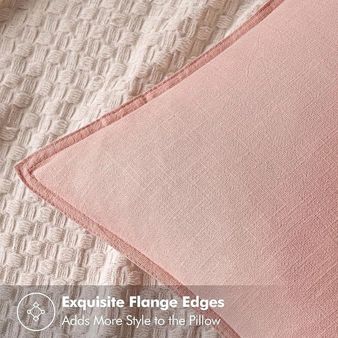 MIULEE Decorative Linen Pillow Covers 18x18 Inch Pink Boho Farmhouse Neutral Couch Throw Pillows for Bed Pack of 2 Accent Modern Pillowcase Sofa Livingroom Home Decor