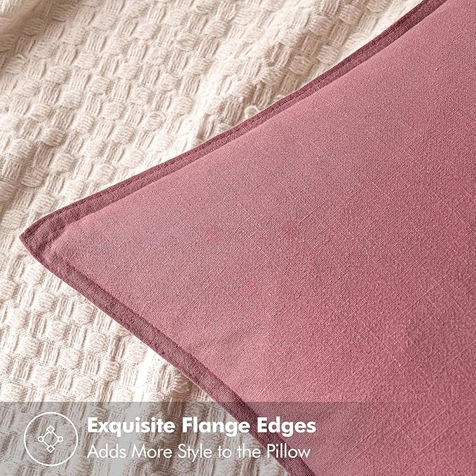 MIULEE Decorative Linen Euro Sham Pillow Covers 24x24 Cranberry Red Boho Farmhouse Neutral Couch Throw Pillows for Bed Pack of 2 Accent Modern Pillowcase Sofa Livingroom Home Decor