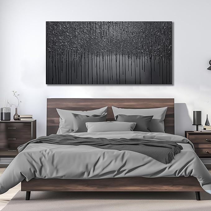 Black Abstract Hand Painted Oil Painting for Bedroom Modern Wall Decor for Office Men Huge Canvas Wall Art for Living Room Large Size 36 x 72 Inch