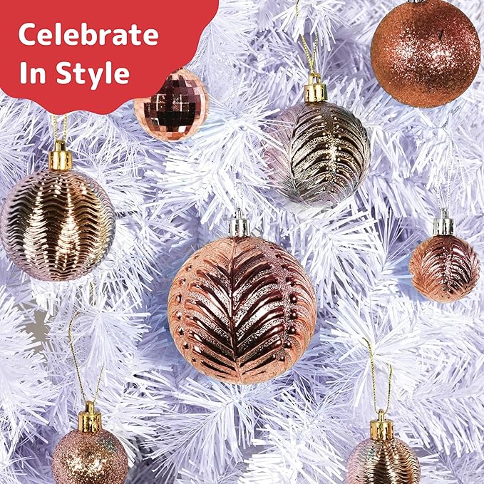 PREXTEX Champagne Christmas Ball Ornaments (36 pcs) - Shatterproof Christmas Tree Decorations with Hanging Loops in 6 Styles and 3 Sizes - Xmas Ornaments Set for Indoor and Outdoor Decor