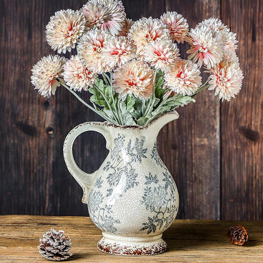 Enra Large Vintage Blue and White and Pitcher for Home Decor, 9.7 Inch Rustic Chinoiserie Decorative Vases, Green and Beige Ceramic Vases for Living Room, Kitchen, Office – Large Vases for Decor