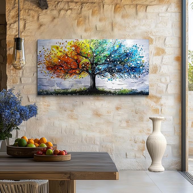 crmotu Tree of Life Large Wall Art for Living Room, Colorful Tree Abstract Art Prints Watercolor Canvas Painting, Modern Landscape Aesthetic Pictures Wall Decor for Bedroom Bathroom Office 24"X48"