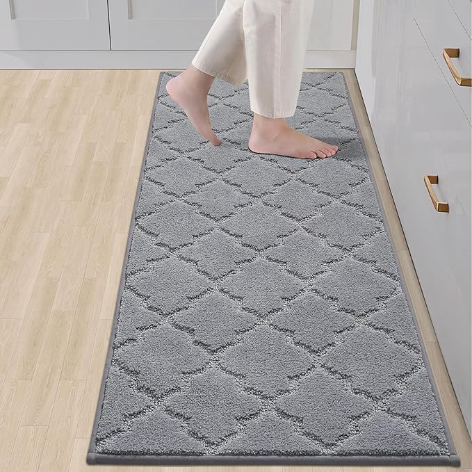 COSY HOMEER Soft Kitchen Floor Mats for in Front of Sink Super Absorbent Rugs and 20"x59" Non-Skid Mat Standing Washable,Polyester,Grey