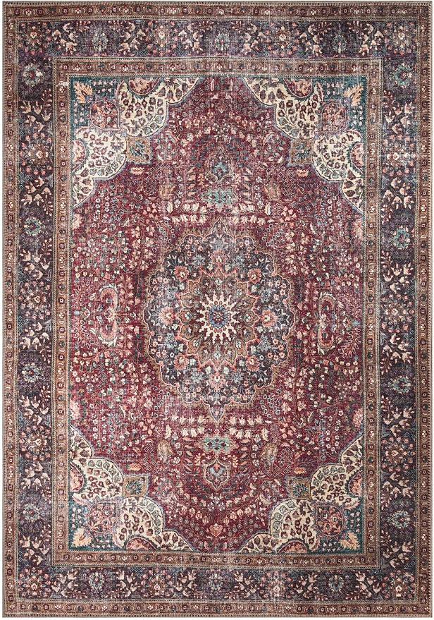 Keen Home Design 9x12 Rug - Machine Washable Area Rug with Non-Slip Backing, Ideal for Living Room, Dining Room, Bedroom - Vintage, Easy Clean, Durable, Low Pile Rug - (9' x 12')