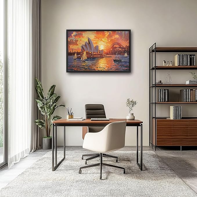 Sydney Opera House Large Wall Art for Living Room Framed, Sydney Wall Decor Pictures, Cityscape Canvas Print Painting, Aesthetic Artwork Bedroom Office Home Decor 36"x24"