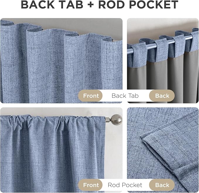 Joydeco Blackout Curtains for Bedroom - 100% Light Blocking 2 Panels Sky Blue Drapes 66" W x 96" L, Thermal Insulated Room Darkening Curtains, Linen Textured for Living Room, Rod Pocket & Back Tabs