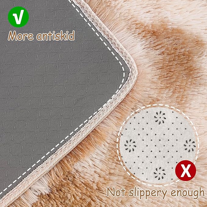 Super Soft Fluffy Living Room Area Rugs 3x10 ft Tie-Dyed Beige Shaggy Furry Carpet Washable Non-Slip Floor Rug Bedroom Bedside Nursery Rug Fuzzy Girls Boy Reduce Noise Dorm Home Decor