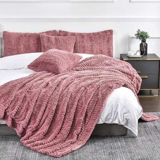 YUSOKI Luxury Faux Fur Twin XL Blanket for Twin XL Bed 2 Layers,5.2lb,All Ages,Home Decoration Without Pillows(Pink,63"x90")