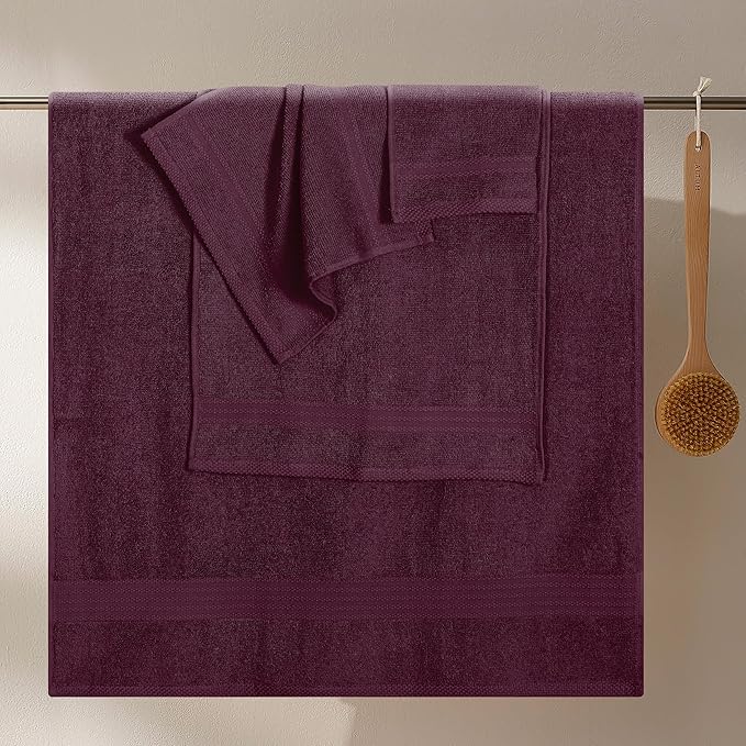 GLAMBURG Ultra Soft 8-Piece Towel Set - 100% Pure Ringspun Cotton, Contains 2 Oversized Bath Towels 27x54, 2 Hand Towels 16x28, 4 Wash Cloths 13x13 - Ideal for Everyday use, Hotel & Spa - Burgundy