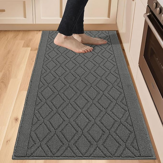 COSY HOMEER-Kitchen-Rugs-Non-Slip-Washable 24"x60" Absorbent Kitchen Runner Rugs Polypropylene Kitchen Mats for Floor,Sink Mat,Hallway,Laundry,Grey