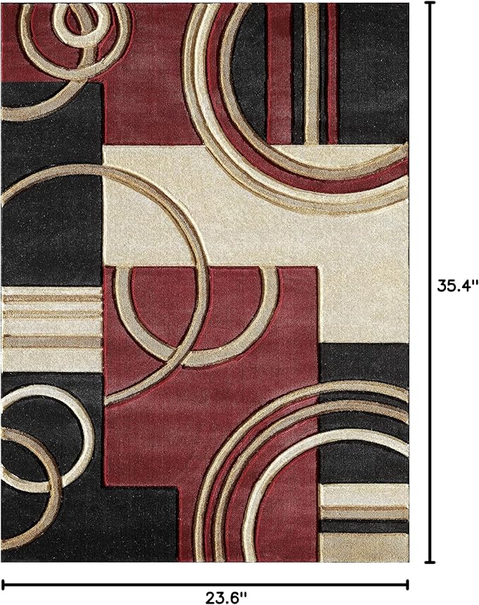 GLORY RUGS Area Rug 2x3 Door Mat Dark Red Geometric Soft Floor Carpet with Premium Fluffy Texture for Indoor Living Dining Room and Bedroom Area