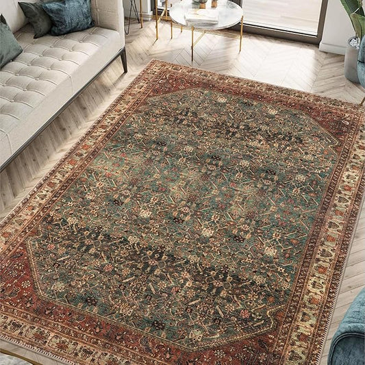 Keen Home Design 6x9 Rug - Machine Washable Area Rug with Non-Slip Backing, Ideal for Living Room, Dining Room, Bedroom - Vintage, Easy Clean, Durable, Low Pile Rug - (6' x 9')