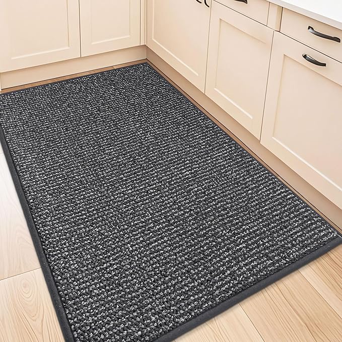 BEQHAUSE Kitchen Rugs 32"x48", Non-Slip Kitchen Mats for Floor, Super Absorbent and Stain Resistant Kitchen Rugs, Machine Washable Rugs for Kitchen, Hallway, Laundry & Sink, Charcoal