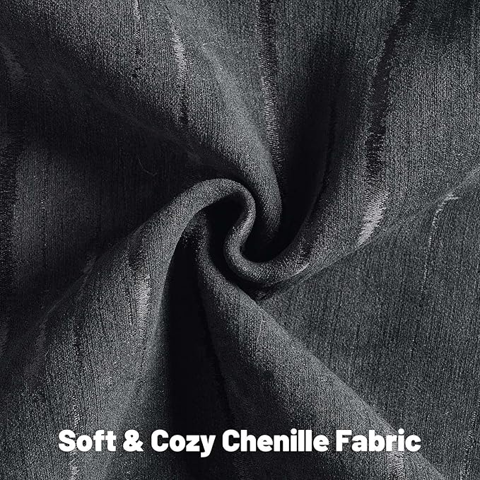 FUTEI Black Chenille Decorative Throw Pillow Covers 12x20 Inch Set of 2,Soft Embossed Striped Textured Lumbar Pillow Cases,Modern Home Decor for Couch Bed Living Room