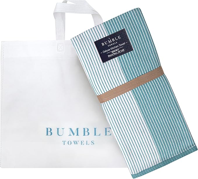 Premium Kitchen Towels (20”x 28”, 6 Pack) | Large Cotton Hand Dish Flat & Terry Towel Highly Absorbent Tea Set with Hanging Loop Aqua