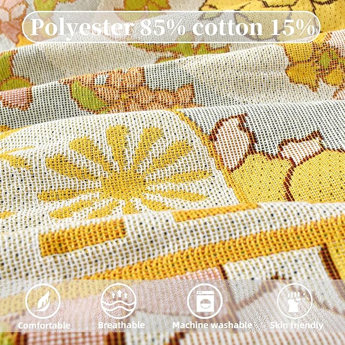 Boho Throw Blanket Reversible Cotton Bohemian Tapestry Hippie Room Decor Outdoor Blanket Double Sided (Boho Yellow Flower 50"x60")
