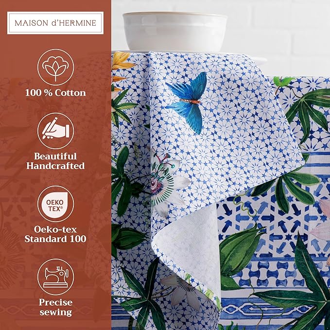 Maison d' Hermine Cloth Napkins Set of 4 100% Cotton Everyday Reusable Square Napkins Cloth Washable, Dinner, Party, Wedding, Restaurant, Spring/Summer (Passiflora, 20" x 20")