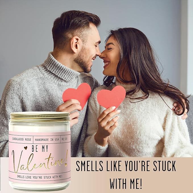 Valentines Day Gifts for Her, Valentine Candles, Valentines Gift for Girlfriend -"Will You Be My Valentine" Candle, w/Sandalwood & Red Roses I Valentines Gifts for Wife I 9oz, 50Hr Burn, USA Made