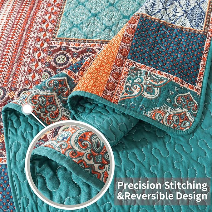 VAPUTAR Cotton Quilt King Size Bedding Set - 3 Pieces King Quilt Bedding Set, Boho King Size Quilts, Lightweight Reversible Coverlets Bedspreads for Farmhouse Bedroom