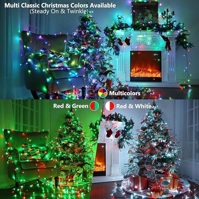 Brizled Color Changing Christmas Lights, 33ft 100 LED RGB Light String with Remote, Dimmable Mini Light String, USB Indoor Decorative Lighting Party Xmas Tree Wreath Year-Round Holiday