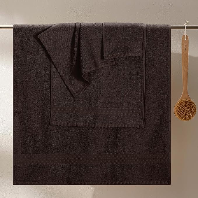 GLAMBURG Ultra Soft 8-Piece Towel Set - 100% Pure Ringspun Cotton, Contains 2 Oversized Bath Towels 27x54, 2 Hand Towels 16x28, 4 Wash Cloths 13x13 - Ideal for Everyday use - Chocolate Brown