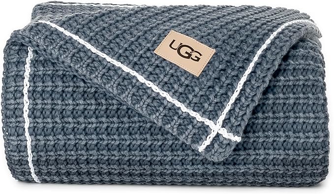 UGG Luna Knit Throw Cotton Chunky Soft Throw Blanket for Couch or Bed Cozy Washable Giftable Lightweight Blanket for Living Room or College Dorm, 50-inch x 70-inch, Imperial Blue